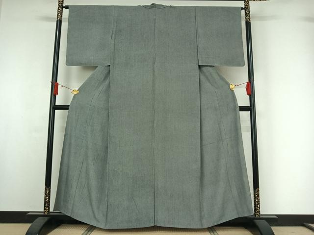 平和屋着物▽小紋師 黒岩秀硯 江戸小紋 単衣 万筋 暗黒色×白鼠色 正絹 逸品 未使用 AABJ0220jh