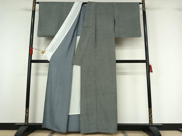 平和屋着物▽小紋師 黒岩秀硯 江戸小紋 単衣 万筋 暗黒色×白鼠色 正絹 逸品 未使用 AABJ0220jh