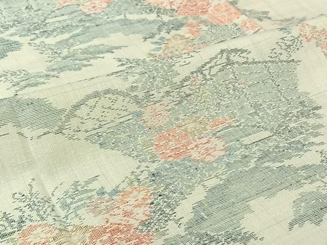 平和屋着物▽結城紬 単衣 風景花文 反端付き 正絹 逸品 AABJ0221jh