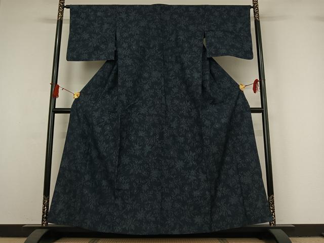 平和屋着物▽上質な紬 単衣 草花文 正絹 逸品 AABJ0226jh