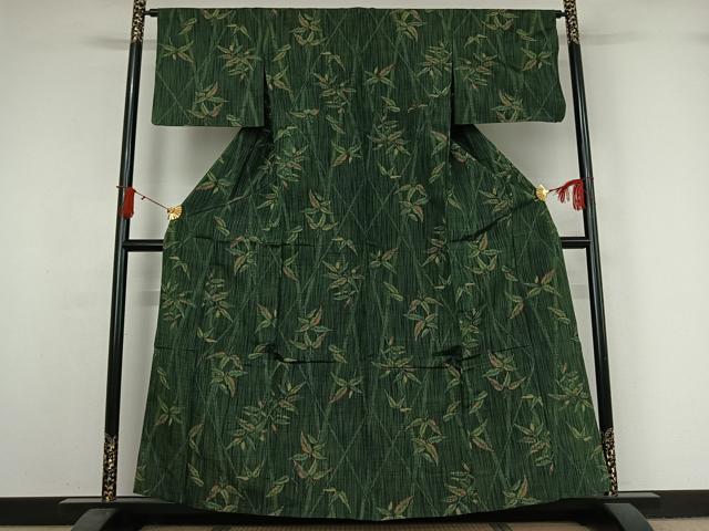 平和屋着物▽上質な紬 単衣 笹竹文 正絹 逸品 AABJ0227jh