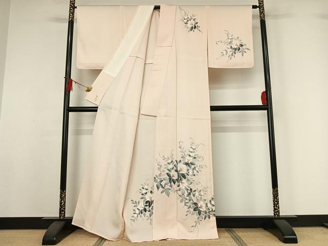 平和屋着物▽訪問着 単衣 作家物 手描き 草花文 金彩 正絹 逸品 未使用 AABJ0228jh