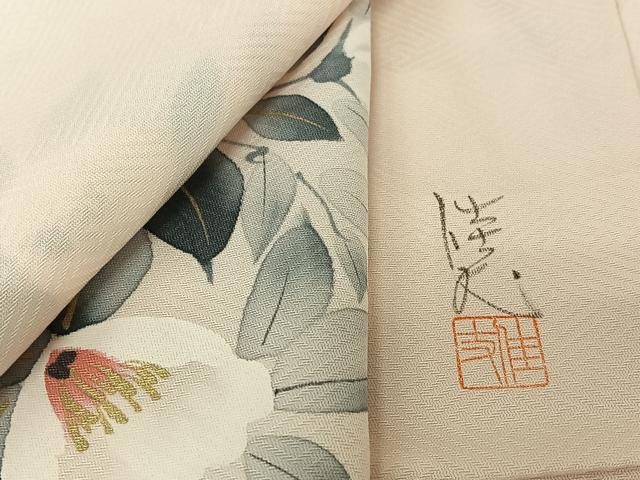 平和屋着物▽訪問着 単衣 作家物 手描き 草花文 金彩 正絹 逸品 未使用 AABJ0228jh