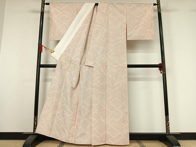 平和屋着物▽上質な紬 単衣 幾何学文様 正絹 逸品 AABJ0237jh