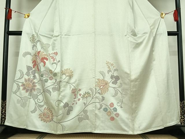 平和屋着物▽訪問着 単衣 更紗花文 金彩 正絹 逸品 AABJ0238jh