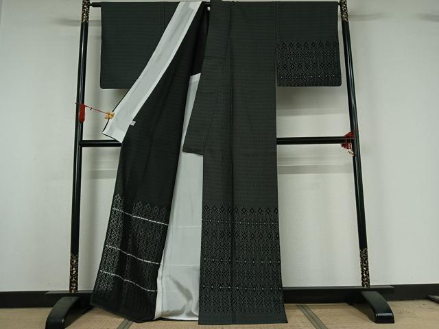 平和屋着物▽訪問着 単衣 お召地 飾花文 銀糸 正絹 逸品 AABJ0241jh