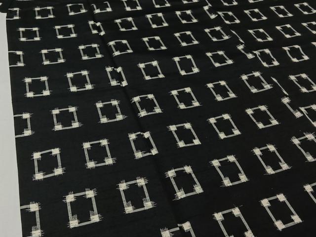 平和屋着物▽男性 紬 単衣 幾何学文様 黒地 正絹 逸品 AABJ0253jh