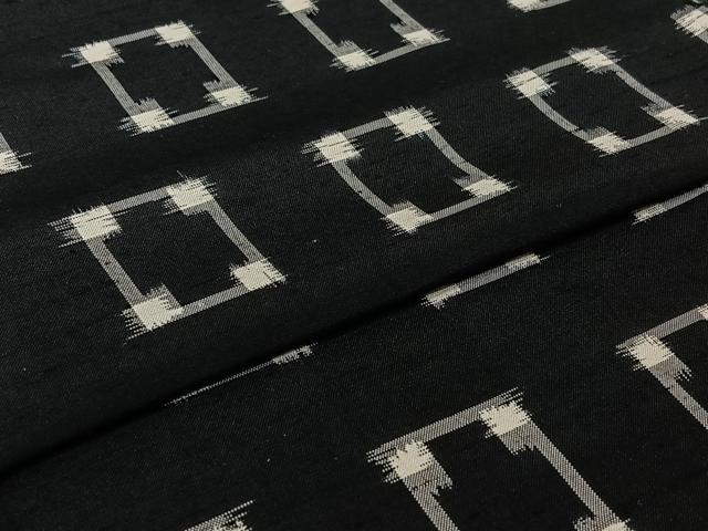 平和屋着物▽男性 紬 単衣 幾何学文様 黒地 正絹 逸品 AABJ0253jh