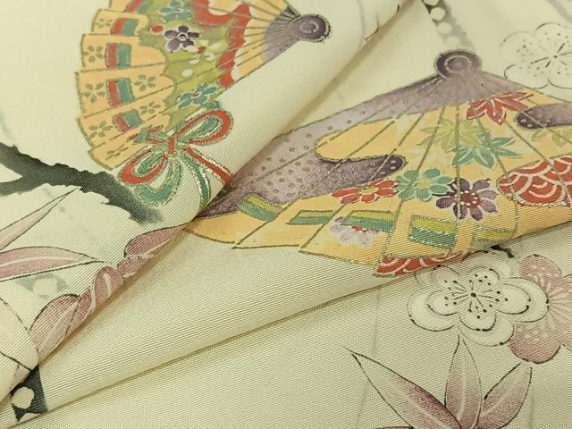 平和屋着物▽上質な小紋 単衣 手描き 扇面花文 金彩 正絹 逸品 AABJ0257jh