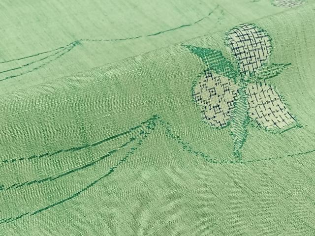 平和屋着物▽上質な紬 単衣 草花文 正絹 逸品 AABJ0258jh