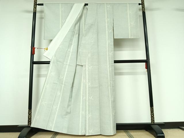 平和屋着物▽薩摩結城 単衣 笹竹文 正絹 逸品 AABJ0261jh