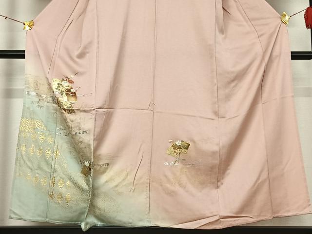 平和屋着物▽訪問着 単衣 地紙花文 暈し染め 金彩 正絹 逸品 AABJ0262jh