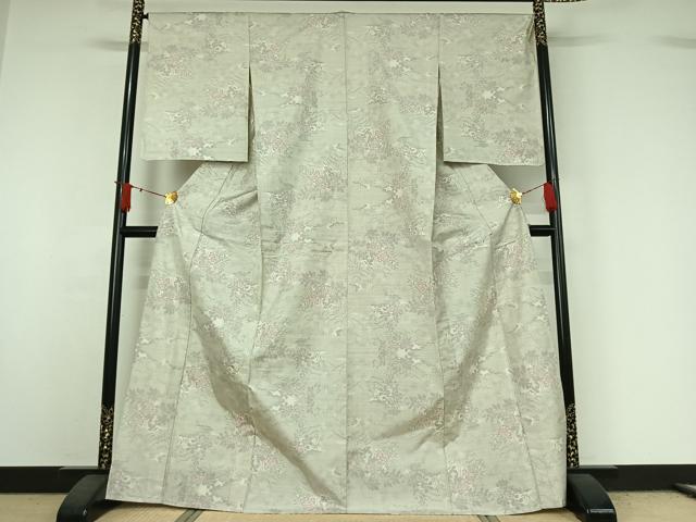 平和屋着物▽本場大島紬 白大島 単衣 9マルキ 草花文 正絹 逸品 AABJ0263jh