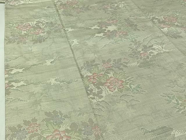 平和屋着物▽本場大島紬 白大島 単衣 9マルキ 草花文 正絹 逸品 AABJ0263jh