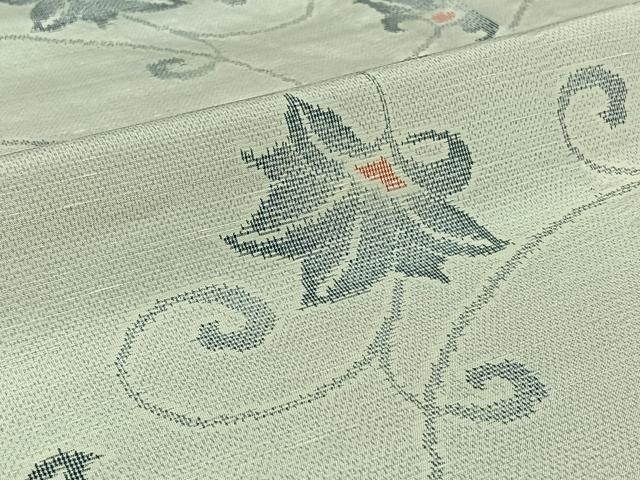 平和屋着物▽上質な紬 単衣 花唐草文 正絹 逸品 AABJ0264jh