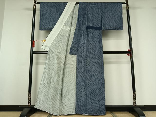平和屋着物▽上質な小紋 無双 紗袷 紗×絽 瓦文 正絹 逸品 未使用 AABJ0265jh