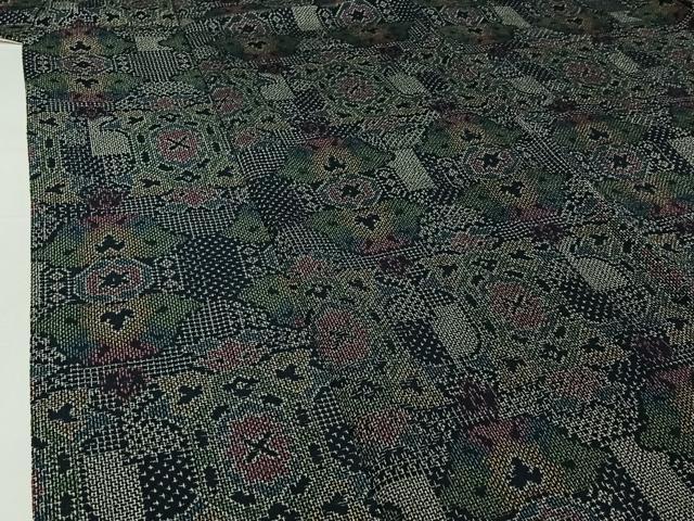 平和屋着物▽本塩沢 単衣 幾何学文様 正絹 逸品 AABJ0268jh
