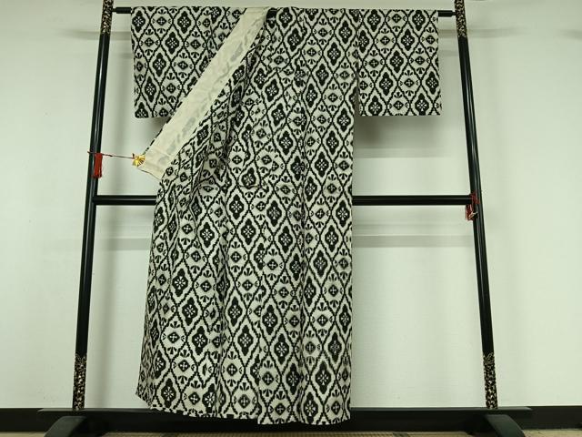 平和屋着物▽上質な紬 単衣 花菱文 正絹 逸品 AABJ0270jh