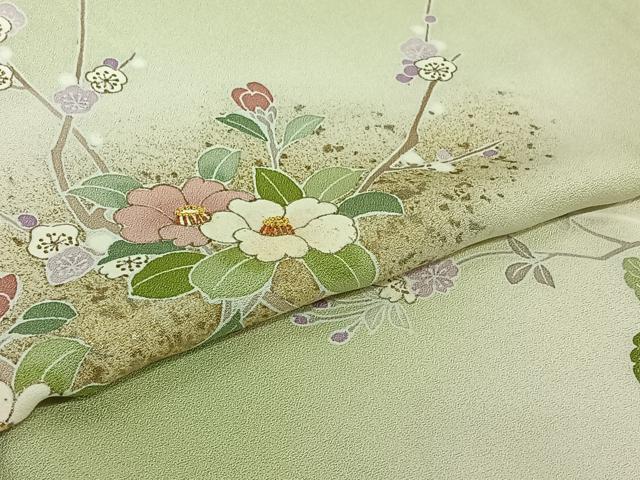 平和屋着物▽訪問着 単衣 中国三大刺繍 相良刺繍 駒刺繍 草花文 暈し染め 金彩 正絹 逸品 AABJ0273jh