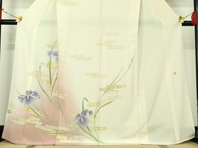 平和屋着物▽訪問着 単衣 作家物 流水花文 暈し染め 金彩 正絹 逸品 AABJ0275jh