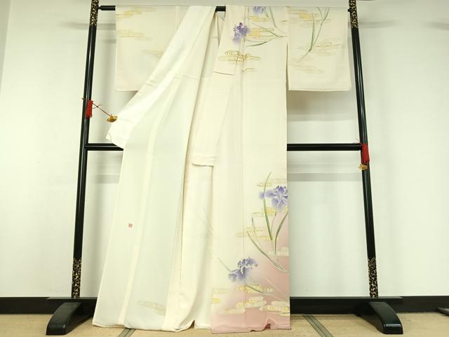 平和屋着物▽訪問着 単衣 作家物 流水花文 暈し染め 金彩 正絹 逸品 AABJ0275jh