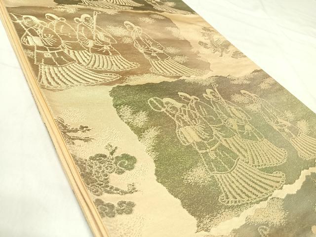 平和屋着物◎六通柄袋帯 人物文 金糸 正絹 逸品 AABJ0283yx