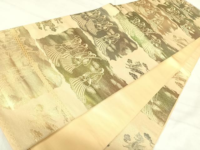 平和屋着物◎六通柄袋帯 人物文 金糸 正絹 逸品 AABJ0283yx