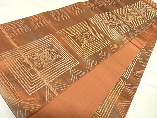 平和屋着物◎六通柄袋帯 孔雀文 金糸 正絹 逸品 AABJ0284yx