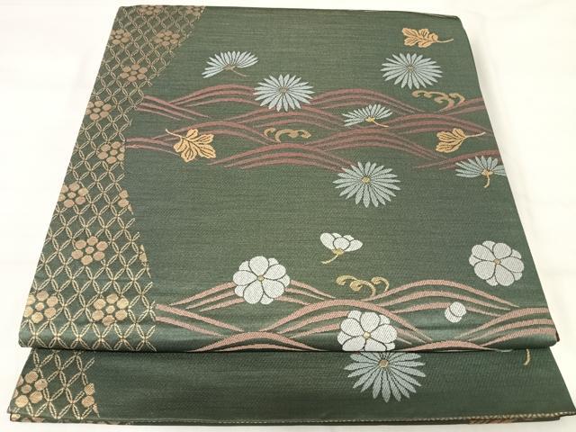 平和屋着物◎六通柄京袋帯 立波花文 金糸 正絹 逸品 AABJ0289yx
