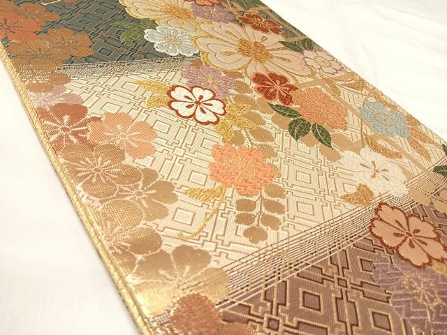 平和屋着物◎佐賀錦 六通柄袋帯 唐織 舞花文 金糸 正絹 逸品 AABJ0293yx