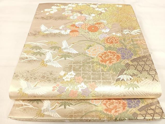 平和屋着物◎六通柄袋帯 唐織 飛鶴花文 金銀糸 正絹 逸品 AABJ0302yx