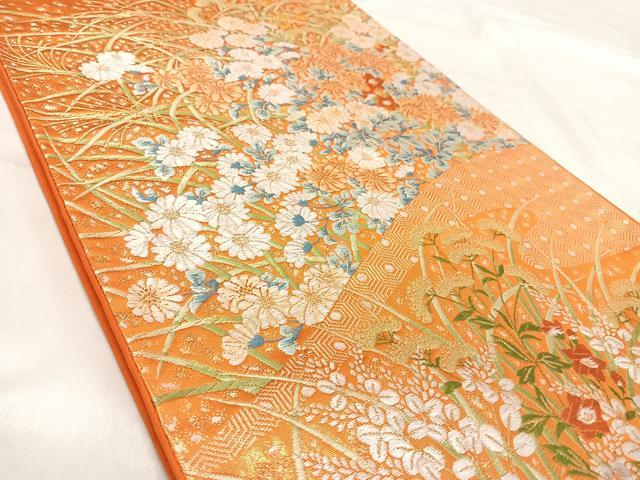 平和屋着物◎六通柄袋帯 唐織 草花文 金糸 正絹 逸品 AABJ0306yx