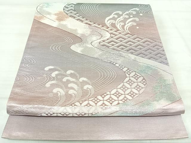 平和屋着物◎西陣 六通柄袋帯 立波文 銀糸 正絹 逸品 AABJ0319yx