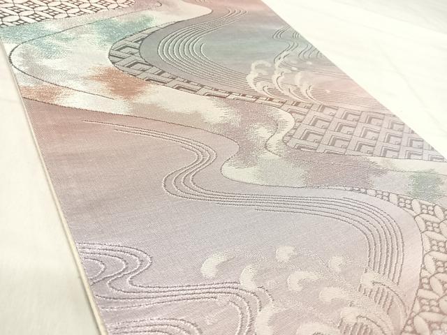 平和屋着物◎西陣 六通柄袋帯 立波文 銀糸 正絹 逸品 AABJ0319yx