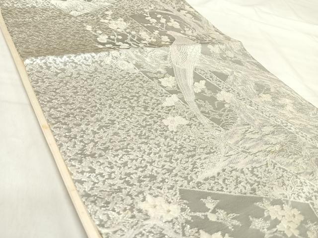 平和屋着物◎六通柄袋帯 花鳥文 銀糸 正絹 逸品 AABJ0329yx