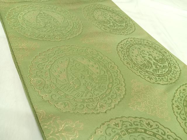 平和屋着物◎六通柄袋帯 唐織 古代名物裂 孔雀華紋 金糸 正絹 逸品 AABJ0341yx