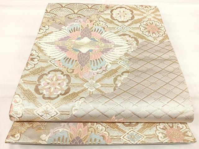 平和屋着物◎六通柄袋帯 唐織 向かい鳥花文 金銀糸 正絹 逸品 AABJ0343yx