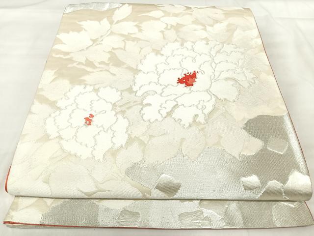平和屋着物◎六通柄袋帯 唐織 草花文 銀糸 正絹 逸品 AABJ0351yx