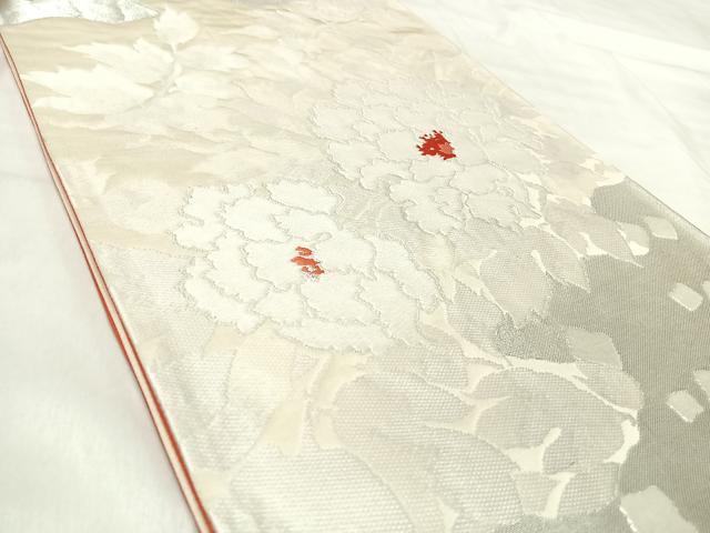 平和屋着物◎六通柄袋帯 唐織 草花文 銀糸 正絹 逸品 AABJ0351yx