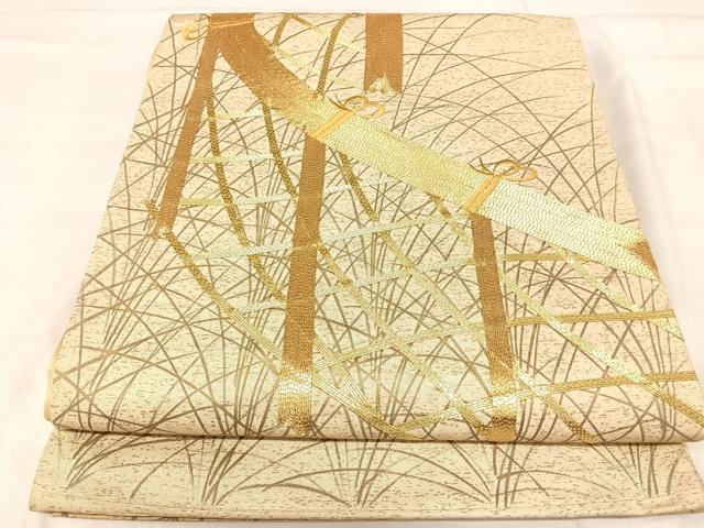 平和屋着物◎太鼓柄袋帯 駒刺繍 籬文 金糸 金彩 正絹 逸品 AABJ0352yx