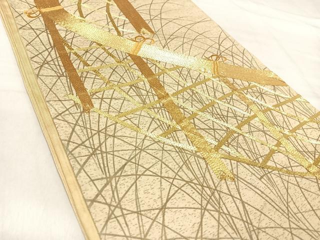 平和屋着物◎太鼓柄袋帯 駒刺繍 籬文 金糸 金彩 正絹 逸品 AABJ0352yx