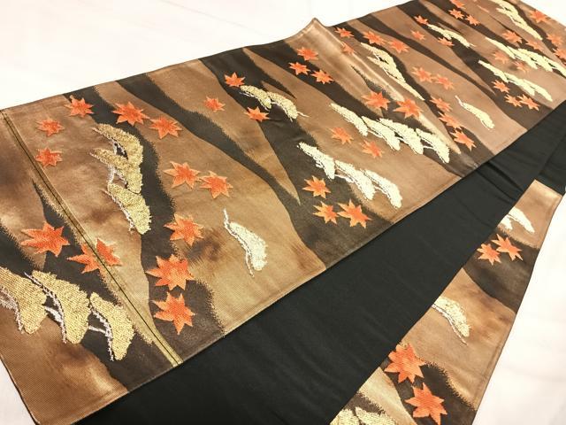平和屋着物◎六通柄袋帯 唐織 松文 黒地 金銀糸 正絹 逸品 AABJ0371yx