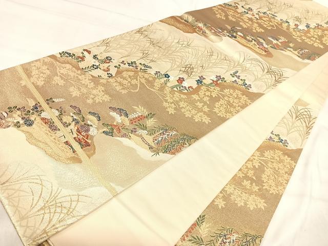 平和屋着物◎六通柄袋帯 唐織 道長鴛鴦花文 金銀糸 正絹 逸品 AABJ0373yx