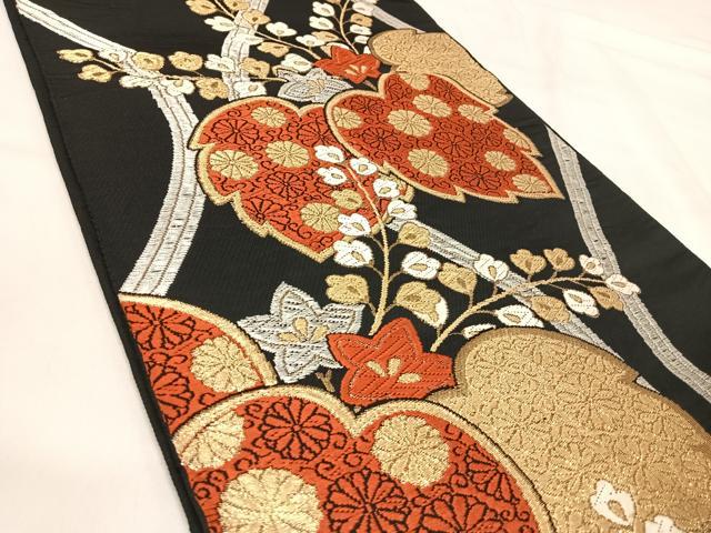 平和屋着物◎六通柄 本袋帯 唐織 都錦 桐 黒地 金銀糸 正絹 逸品 AABJ0374yx
