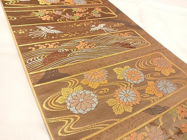 平和屋着物◎六通柄袋帯 立波鳳凰花文 金糸 正絹 逸品 AABJ0382yx