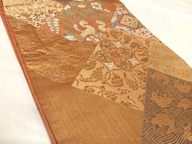 平和屋着物◎六通柄袋帯 唐織 作家物 宝趣古代裂 金銀糸 正絹 逸品 AABJ0387yx
