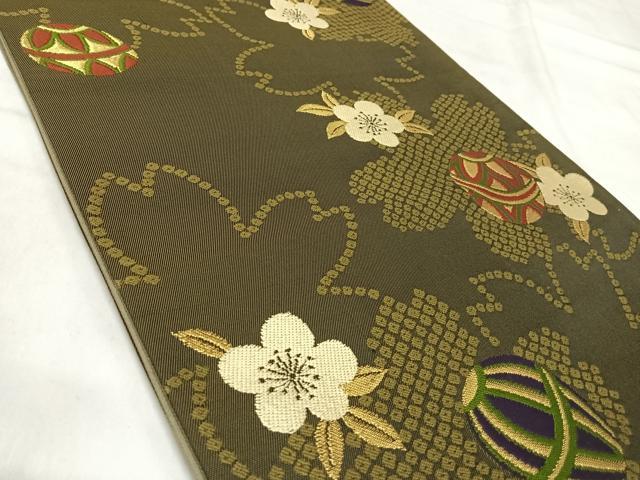 平和屋着物◎六通柄袋帯 花鞠文 金糸 正絹 逸品 AABJ0388yx