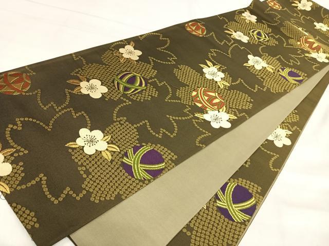 平和屋着物◎六通柄袋帯 花鞠文 金糸 正絹 逸品 AABJ0388yx