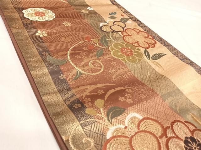 平和屋着物◎六通柄袋帯 唐織 花唐草文 金糸 正絹 逸品 AABJ0389yx