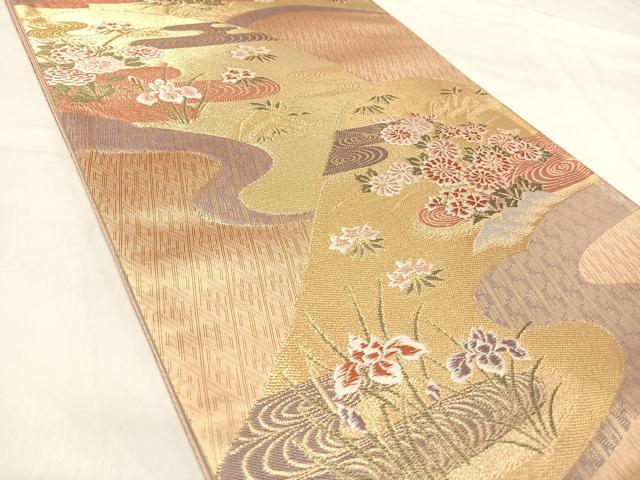 平和屋着物◎六通柄袋帯 唐織 遠山花園文 能衣錦 金糸 正絹 逸品 AABJ0393yx